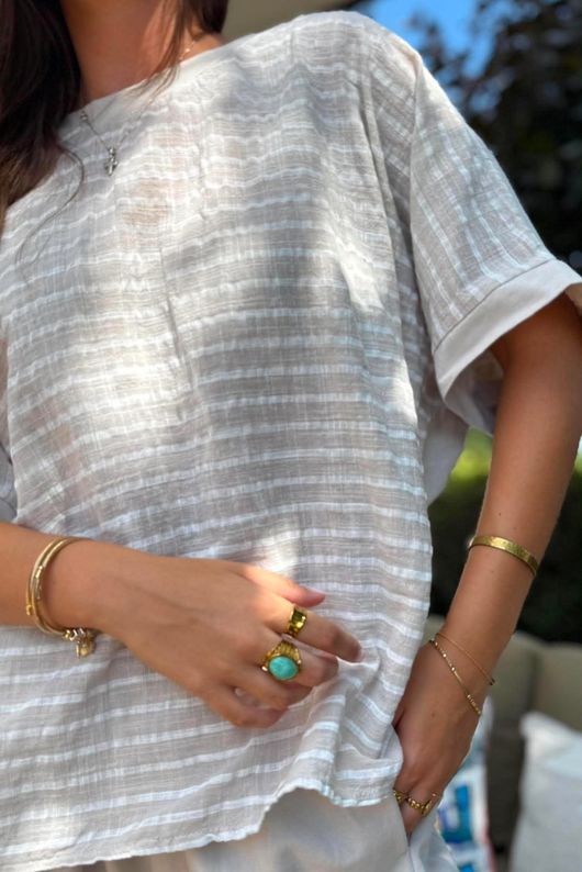 Below Deck Cheesecloth Stripe Tee Calico